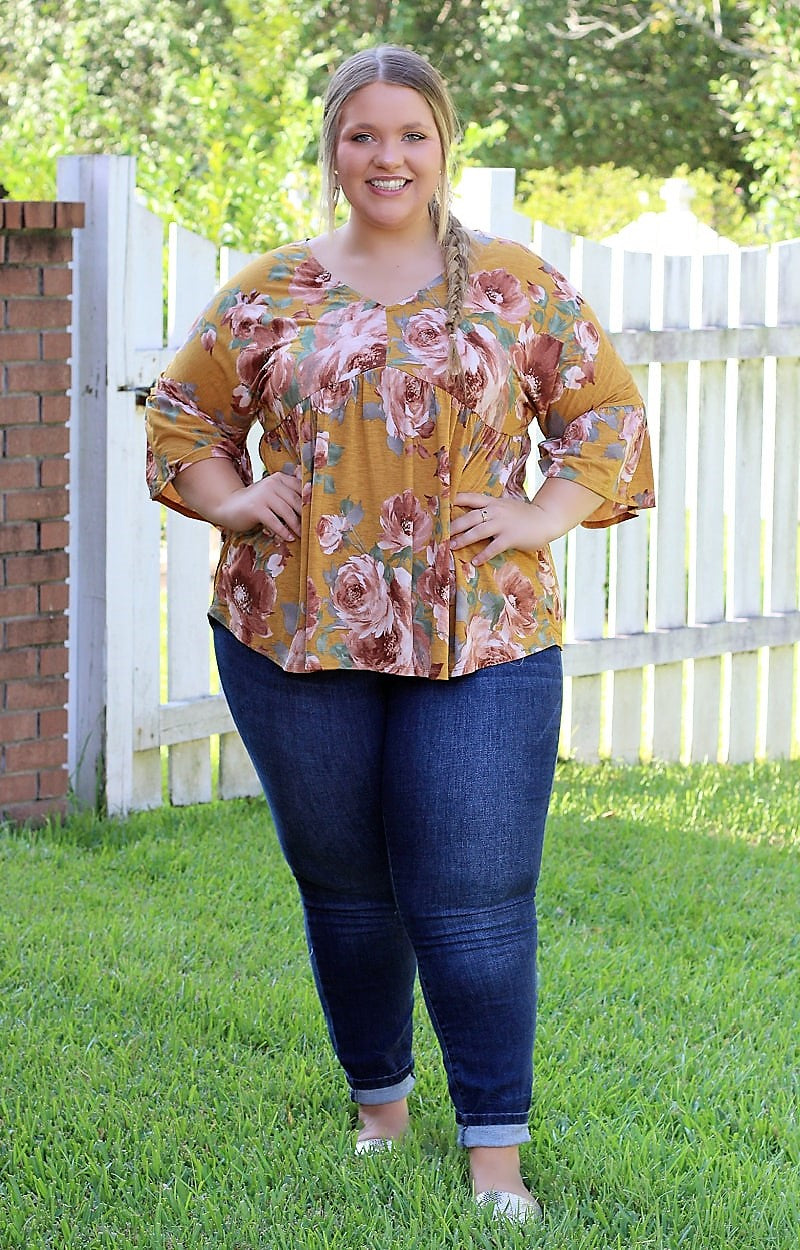 Go With the Flow Floral Top - Mustard - Free Shipping On Orders Over $75