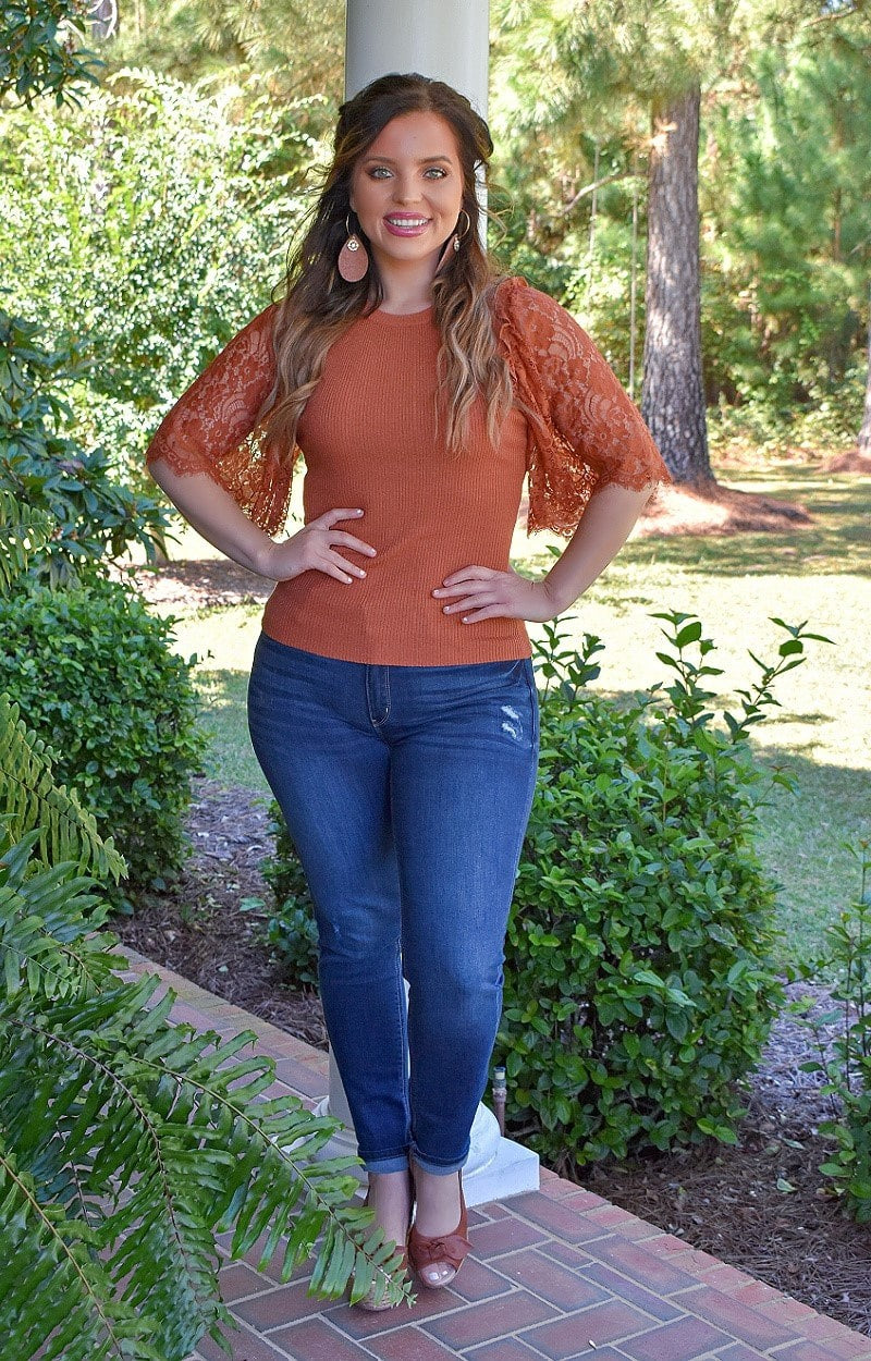 Wear Well Lace Top Rust - Free On Over $75