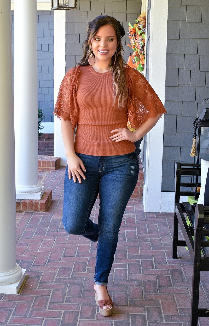 Wear Well Lace Top Rust - Free On Over $75